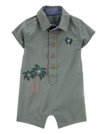 OshKosh 1pc Baby Boy Green Button-Front Romper