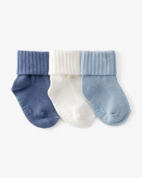 Carter's 3pk Baby Boy Blue Roll Cuff Socks
