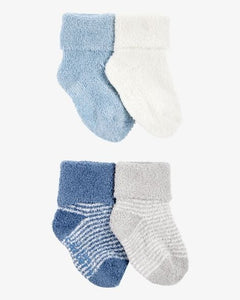 Carter's 4pk Baby Boy Chenille Foldover Cuff Booties - Blue/White