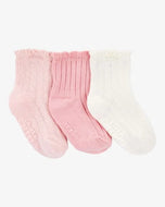 Carter's 3pk Baby Girl Pointelle Bootie Socks - Pink/White