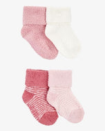 Carter's 4pc Baby Girl Chenille Foldover Cuff Booties - Pink/White