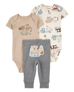 Carter's 3pc Baby Boy Construction Bodysuits and Pants Set