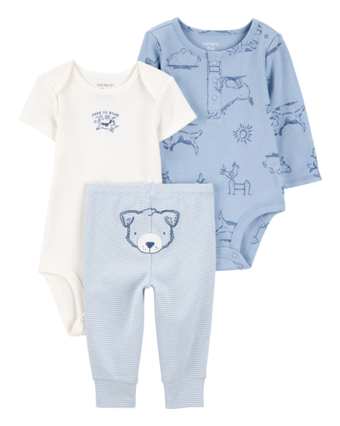 Carter's 3pc Baby Boy Blue Animals Bodysuits and Pants Set