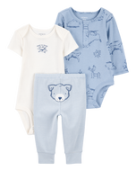 Carter's 3pc Baby Boy Blue Animals Bodysuits and Pants Set