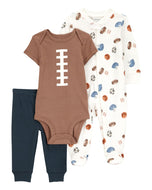 Carter's 3pc Baby Boy Sports Coverall, Brown Bodysuit and Black Pants Set