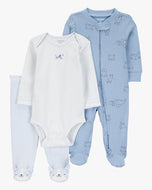 Carter's 3pc Baby Boy Bodysuit, 2-Way Zip-Up Coverall and Pants Set