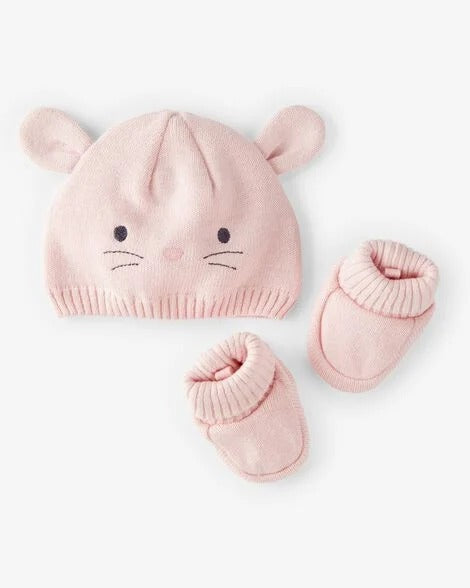 Carter's 2pk Baby Girl Pink Bunny Crochet Booties and Hat (0-3M)