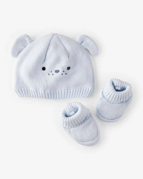 Carter's 2pk Baby Boy Blue Puppy Crochet Booties and Hat (0-3M)