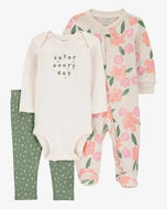 Carter's 3pc Baby Girl Bodysuit, 2-Way Zip-Up Coverall and Pants Set