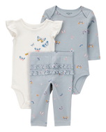 Carter's 3pc Baby Girl Blue/White Butterflies Bodysuits and Pants Set