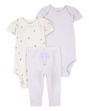 Cargar imagen en el visor de la galería, Carter&#39;s 3pc Baby Girl Lavender Purple Hot Air Balloons Bodysuits and Pants Set
