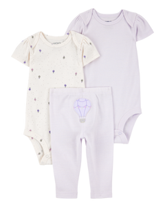 Carter's 3pc Baby Girl Lavender Purple Hot Air Balloons Bodysuits and Pants Set