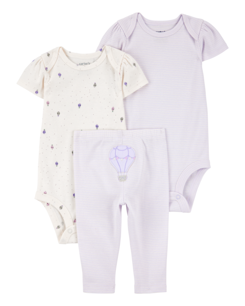 Carter's 3pc Baby Girl Lavender Purple Hot Air Balloons Bodysuits and Pants Set
