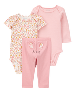 Carter's 3pc Baby Girl Pink Floral Bodysuits and Bunny Pants Set