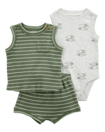 Carter's 3pc Baby Boy Green Tank, Grey Bodysuit and Green Shorts Set
