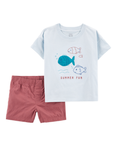 Carter's 2pc Baby Boy Blue Fish Tee & Shorts Set