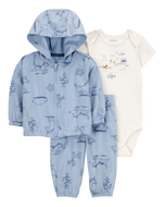 Carter's 3pc Baby Boy Blue Animals Bodysuit, Hoodie and Pants Set