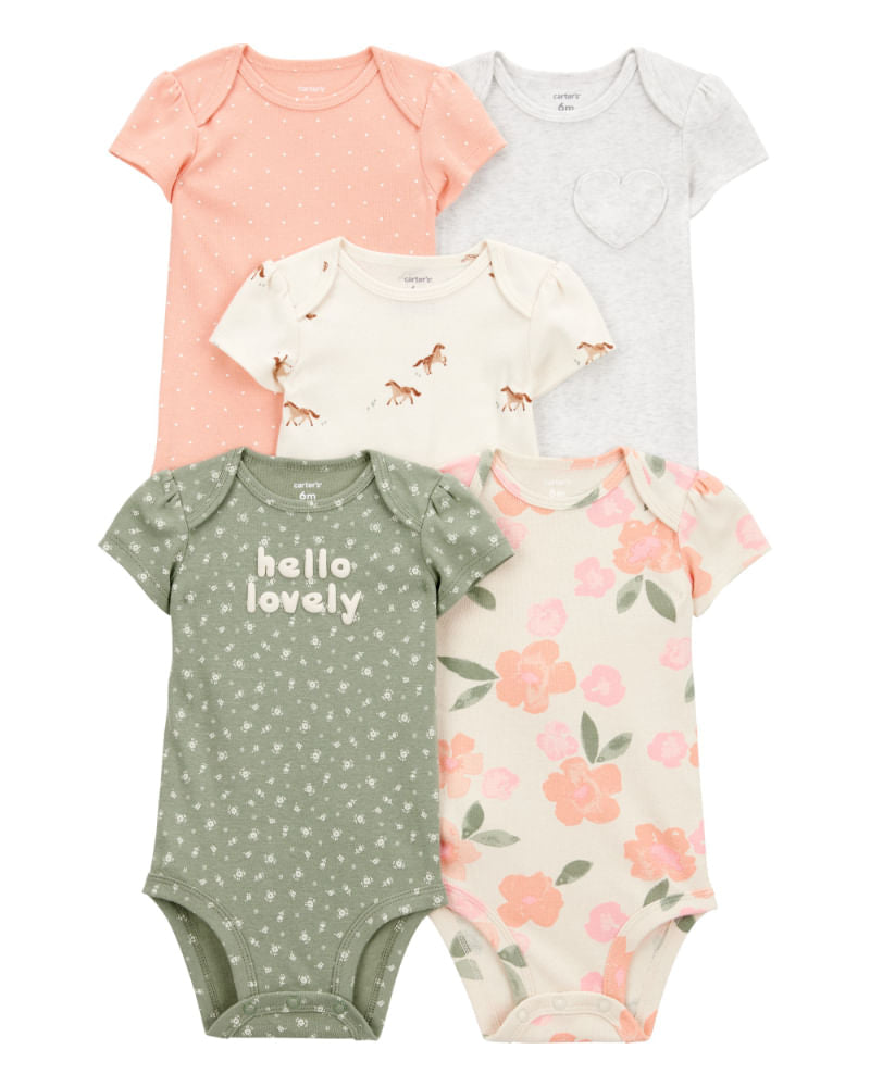 Carter's 5pc Baby Girl Floral/Peach/Green Bodysuit Set
