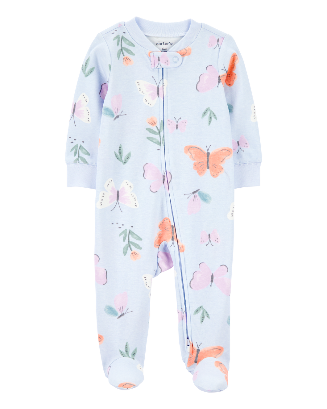 Carter's Baby Girl Blue Butterflies 2-Way Zip-Up Footie Coverall Sleepwear