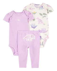 Carter's 3pc Baby Girl Purple Dino Bodysuits and Purple Pants Set