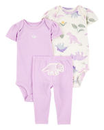 Carter's 3pc Baby Girl Purple Dino Bodysuits and Purple Pants Set