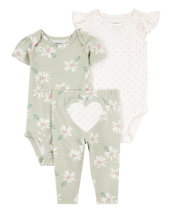 Carter's 3pc Baby Girl Green Floral Bodysuits and Pants Set