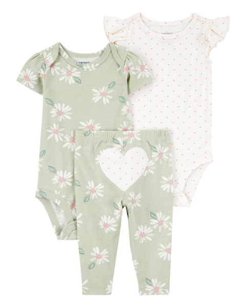 Carter's 3pc Baby Girl Green Floral Bodysuits and Pants Set