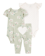 Carter's 3pc Baby Girl Green Floral Bodysuits and Pants Set