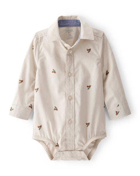 OshKosh Baby Boy Beige Acorns Print Long Sleeve Bodysuit Shirt