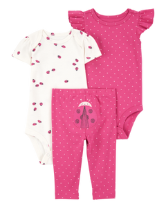 Carter's 3pc Baby Girl Pink/White Ladybugs Bodysuits and Pants Set