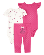 Carter's 3pc Baby Girl Pink/White Ladybugs Bodysuits and Pants Set
