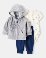 Carter's 3pc Baby Boy Grey Hoodie, Airplane Bodysuit and Navy Pants Set