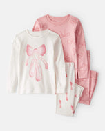 Carter's 4pc Baby Girl Ballerina Shoes & Bows Snug Fit Cotton Pajama Set