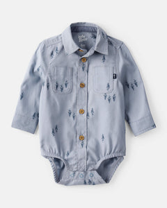 OshKosh Baby Boy Blue Trees Print Long Sleeve Bodysuit Shirt