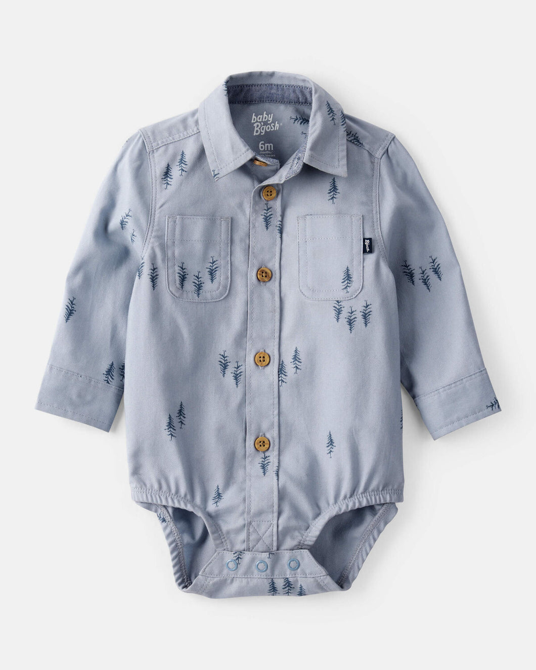 OshKosh Baby Boy Blue Trees Print Long Sleeve Bodysuit Shirt