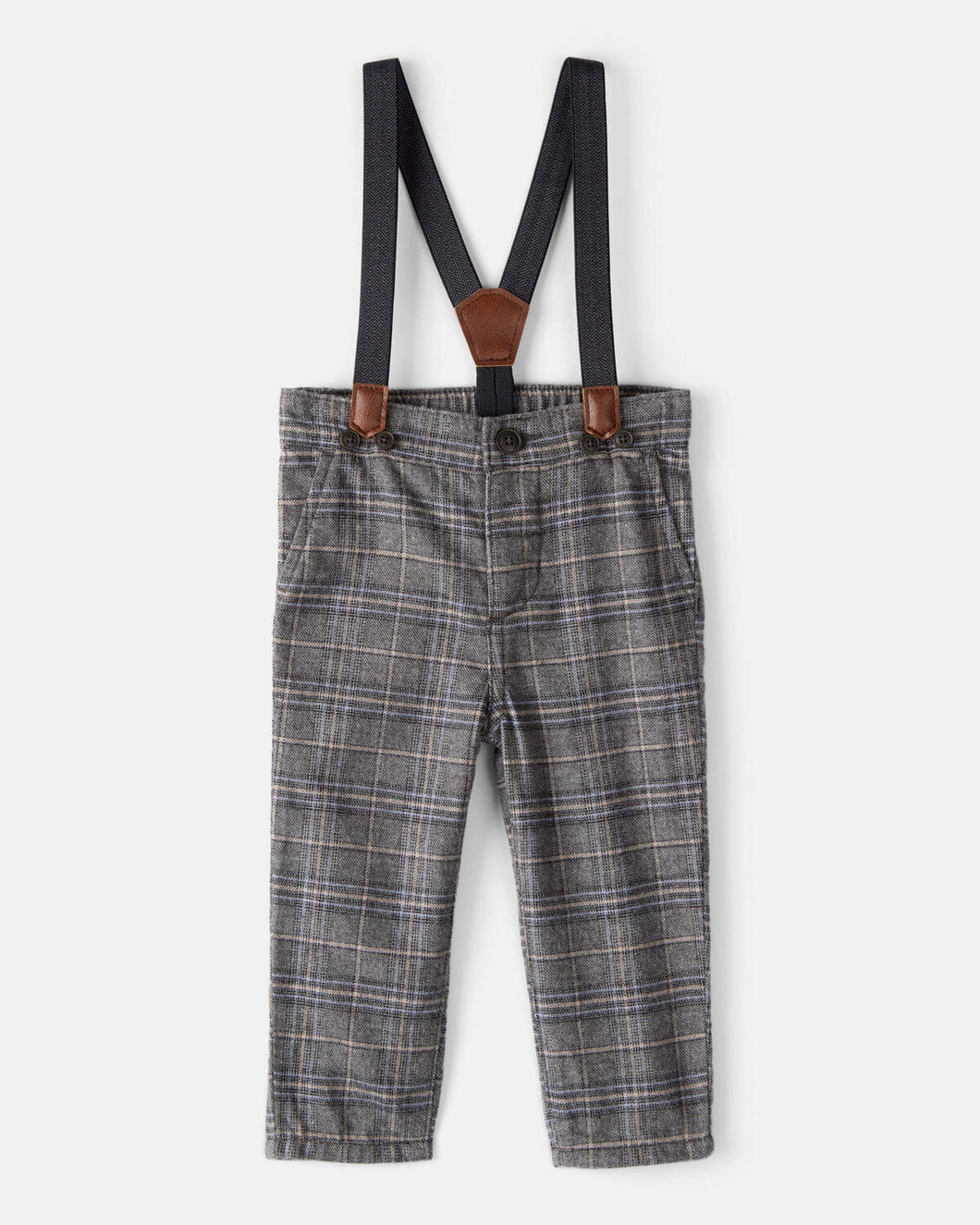 OshKosh Baby Boy Grey Plaid Pants with Suspenders
