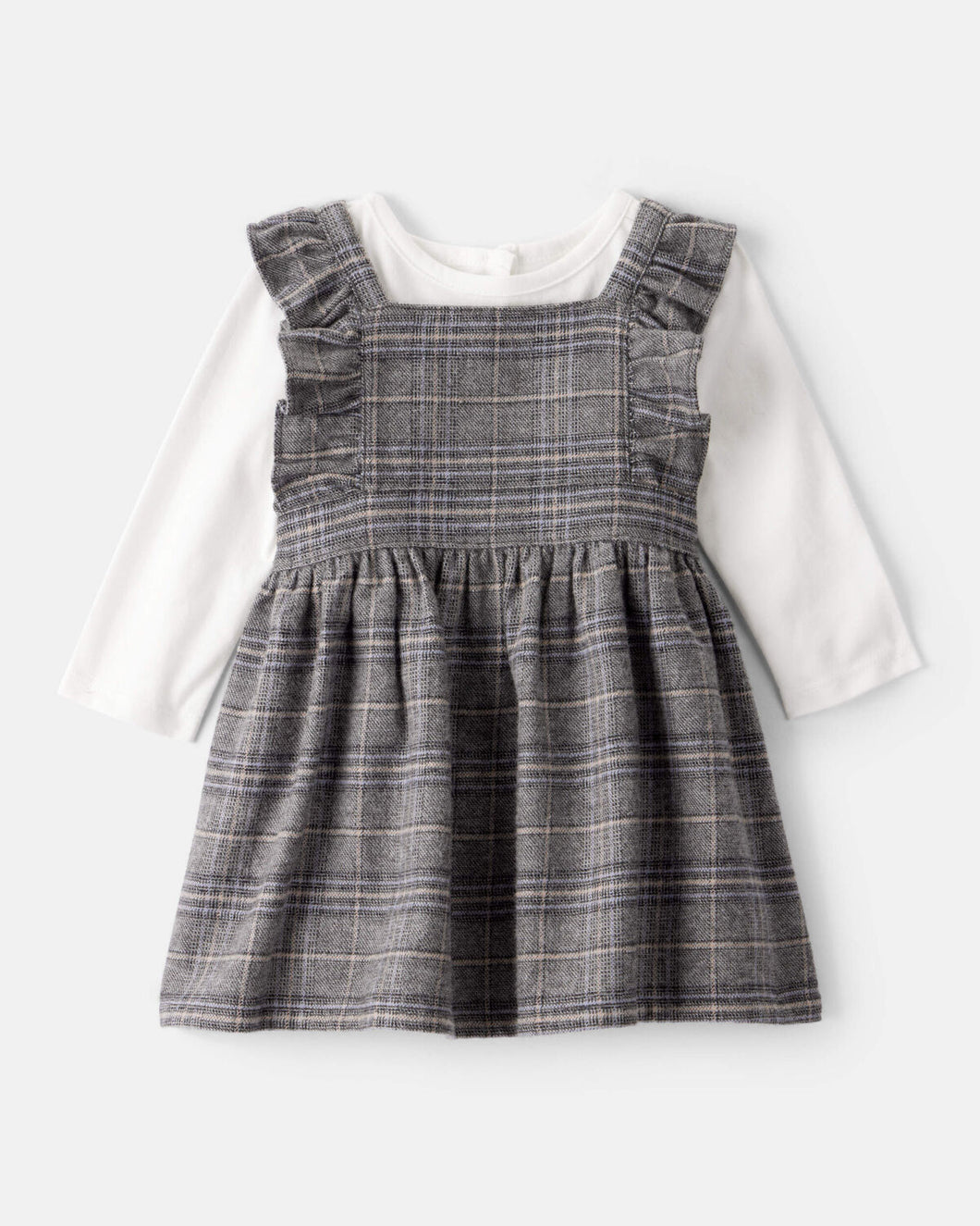Carter's 2pc Baby White Top & Grey Plaid Jumper Set