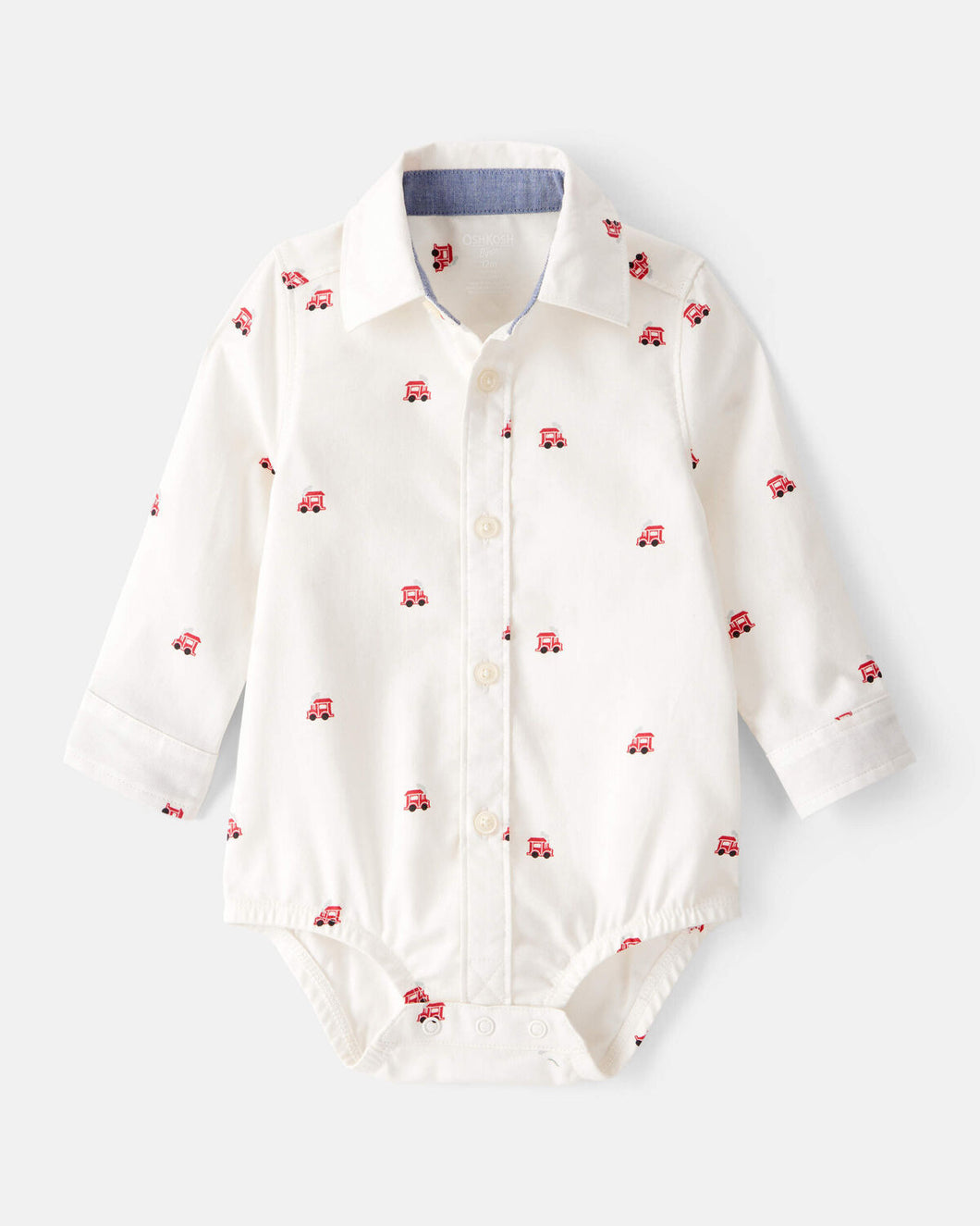 OshKosh Baby Boy Blue Trains Print Long Sleeve Bodysuit Shirt