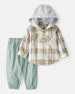 Carter's 2pc Baby BoyPlaid Hoodie Shirt & Pants Set
