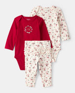 Carter's 3pc Baby Girl Floral Christmas Bodysuits & Pants Set