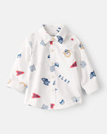 Carter's Toddler Boy Varsity Bear Print Long-Sleeve Button-Down Shirt - White