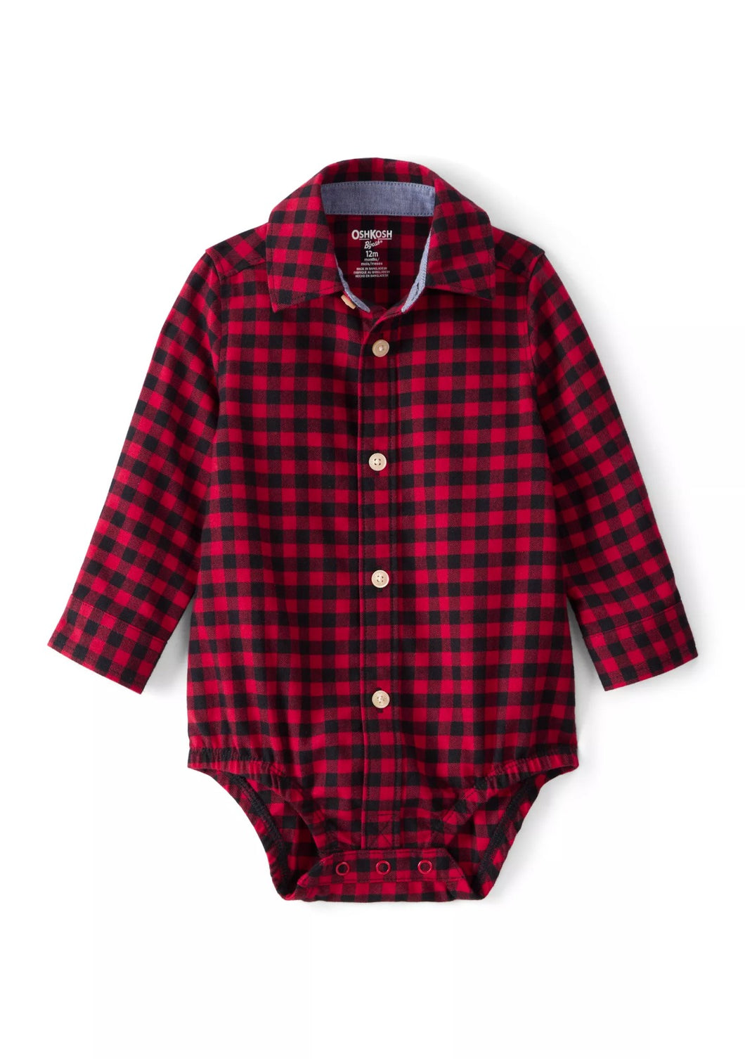 OshKosh Baby Boy Red/ Black Plaid Long Sleeve Bodysuit Shirt