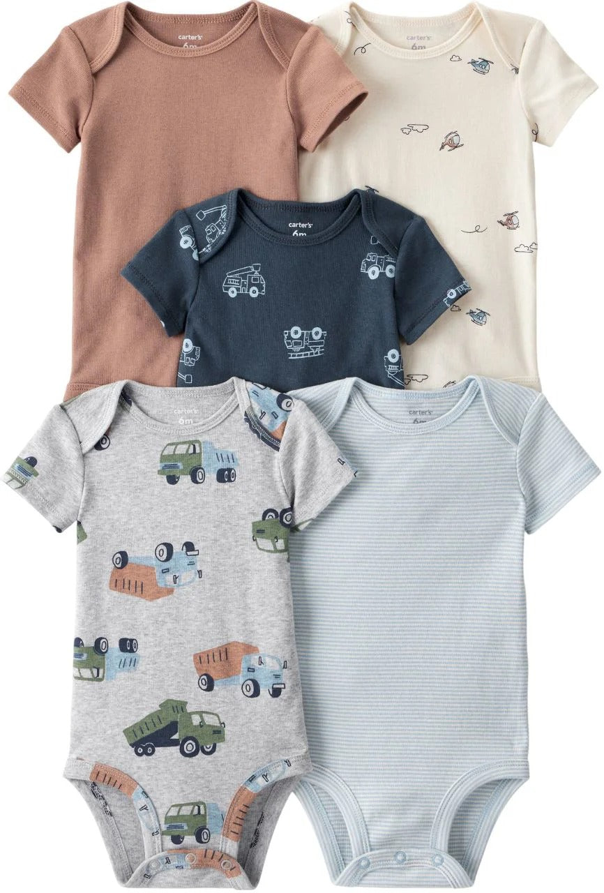 Carter's 5pc Baby Boy Construction Vehicles Theme Bodysuit Set