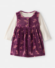 Cargar imagen en el visor de la galería, Carter's 2pc Baby Girl Long-Sleeve Bodysuit &amp; Purple Flower Velour Sleeveless Dress Set
