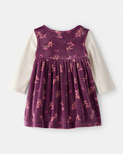 Cargar imagen en el visor de la galería, Carter's 2pc Baby Girl Long-Sleeve Bodysuit &amp; Purple Flower Velour Sleeveless Dress Set
