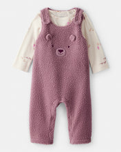 Cargar imagen en el visor de la galería, Carter's 2pc Baby Girl Long-Sleeve Bodysuit &amp; Sherpa Purple Bear Print Jumpsuit Set
