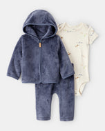Carter's 3pc Baby Boy Mammoth Print Bodysuit, Navy Velour Hoodie & Pants Set