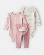Carter's 3pc Baby Girl Pink Train Print Bodysuit & Pants Set
