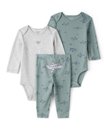 Carter's 3pc Baby Boy Green/ Stirped Airplane Print Bodysuits and Pants Set