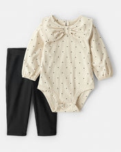 Cargar imagen en el visor de la galería, Carter's 2pc Baby Girl Long-Sleeve Bow Bodysuit &amp; Black Pants Set
